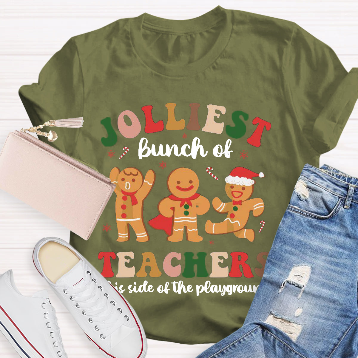 Jolliest Bunch of Teachers This Side Is Playground Gingerbread Man T-Shirt