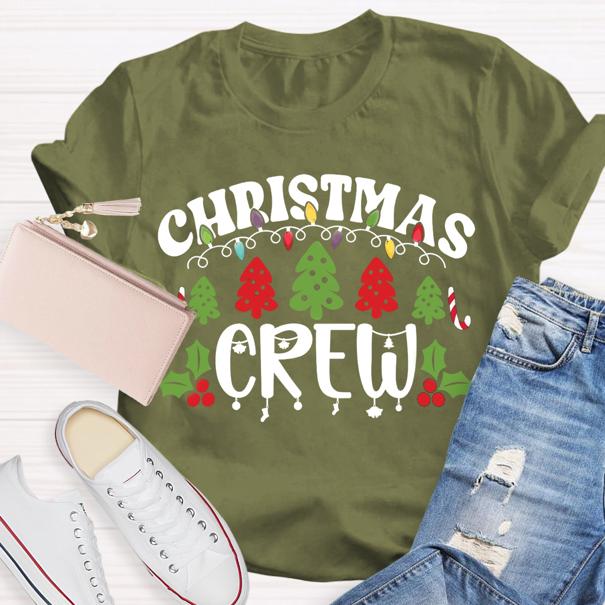 Christmas Crew Christmas Tree Light Teacher T-Shirt