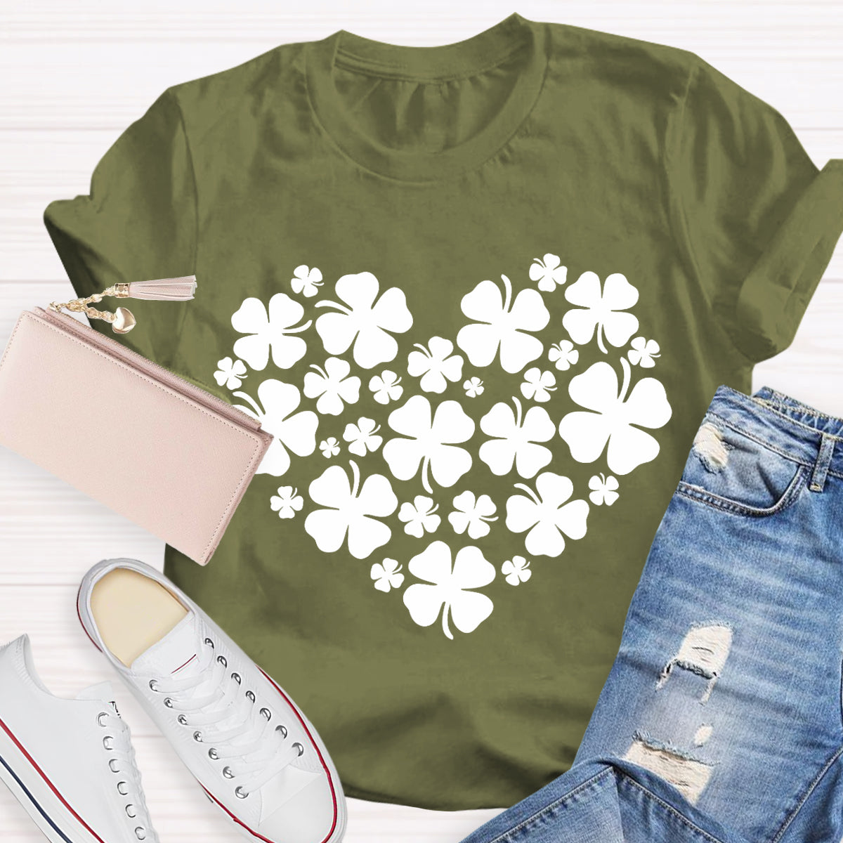 Cute Shamrocks in Heart T-Shirt