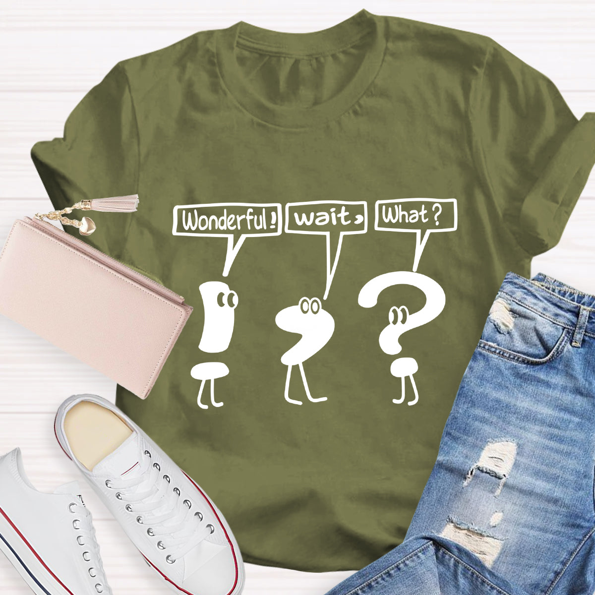 Funny Grammar Punctuation Wonderful Wait What T-Shirt