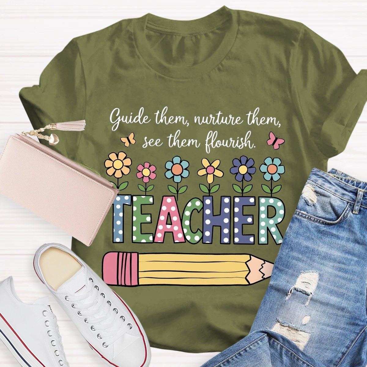 Flower Design Teacher T-Shirt