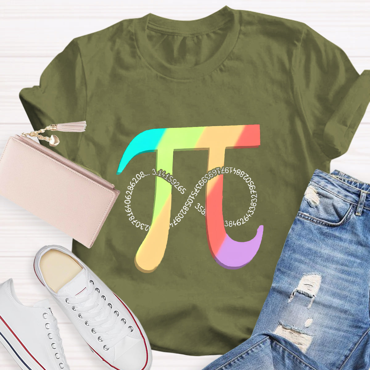 Colorful Pi Math Teacher Graphic T-Shirt