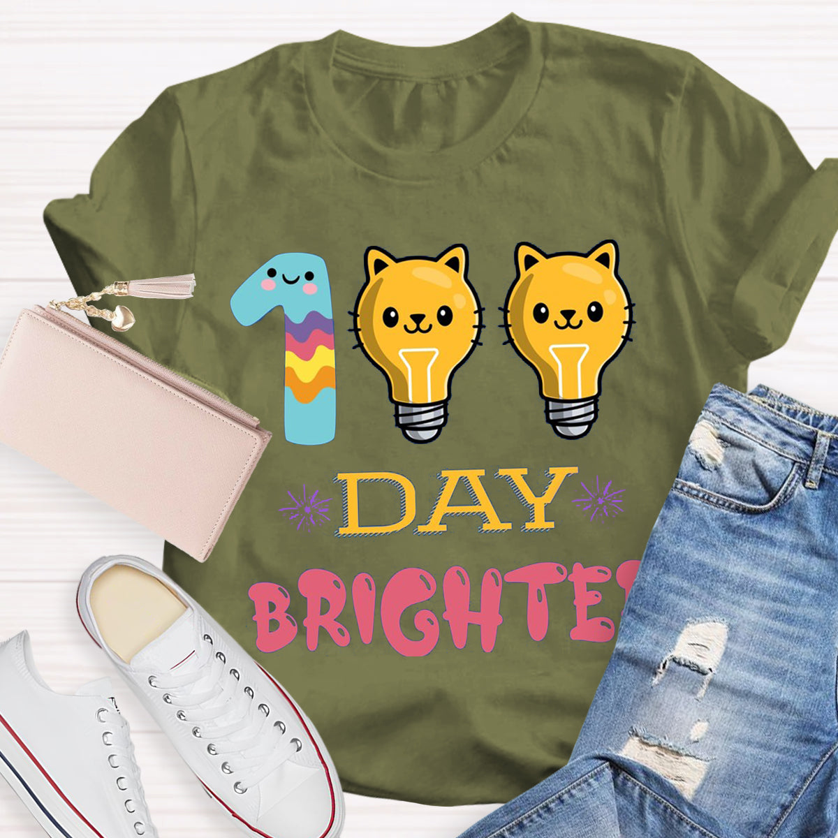 100 Days Brighter Cute Cat T-Shirt