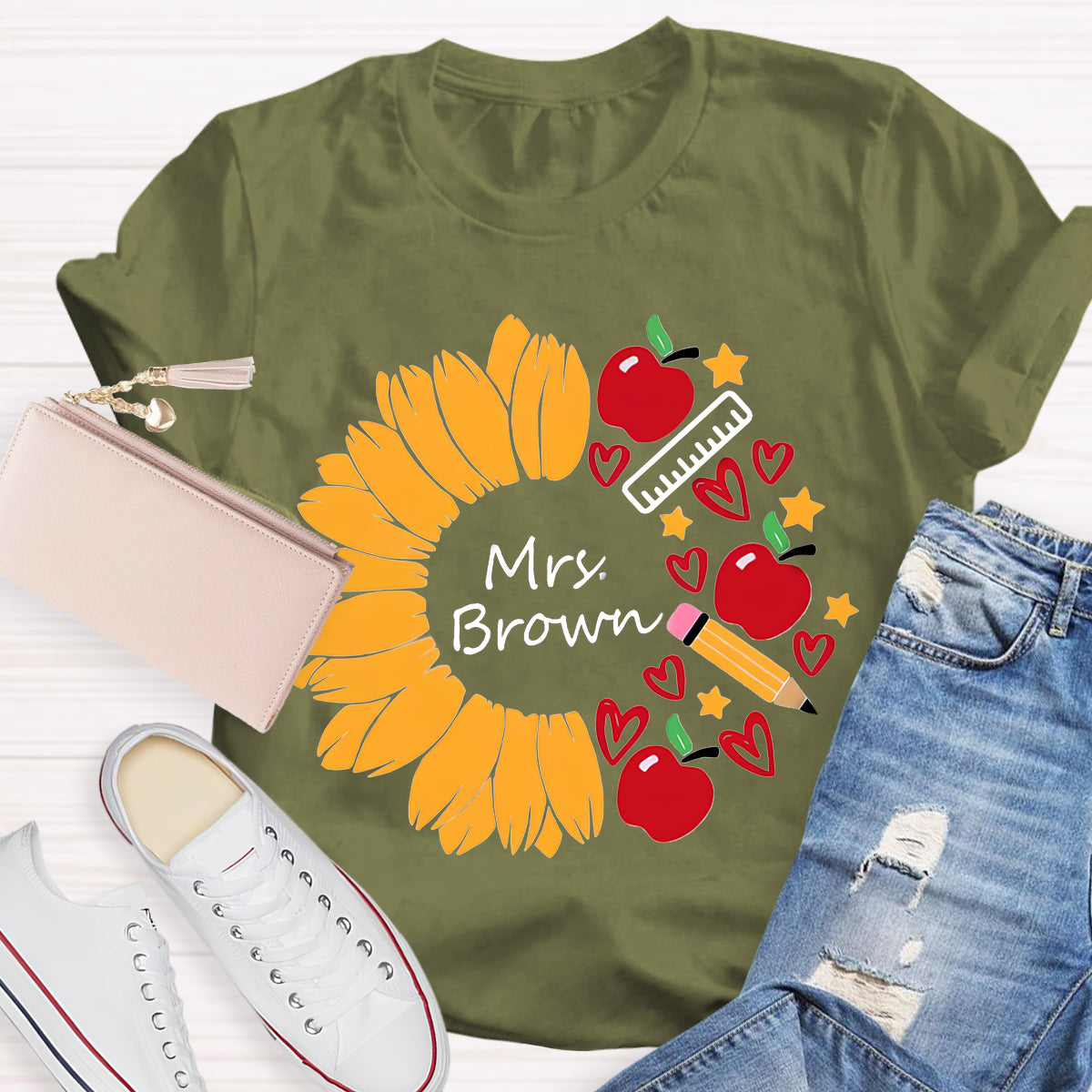 Personalized Name Sunflower Teacher Life T-Shirt