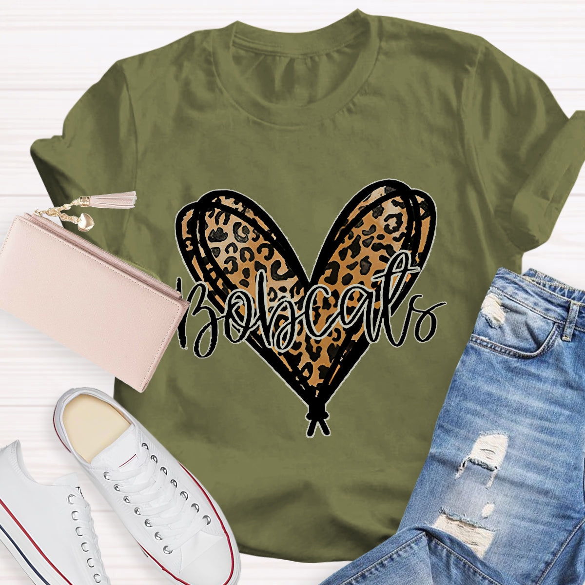Personalized Mascot Bobcats Heart Teacher T-Shirt