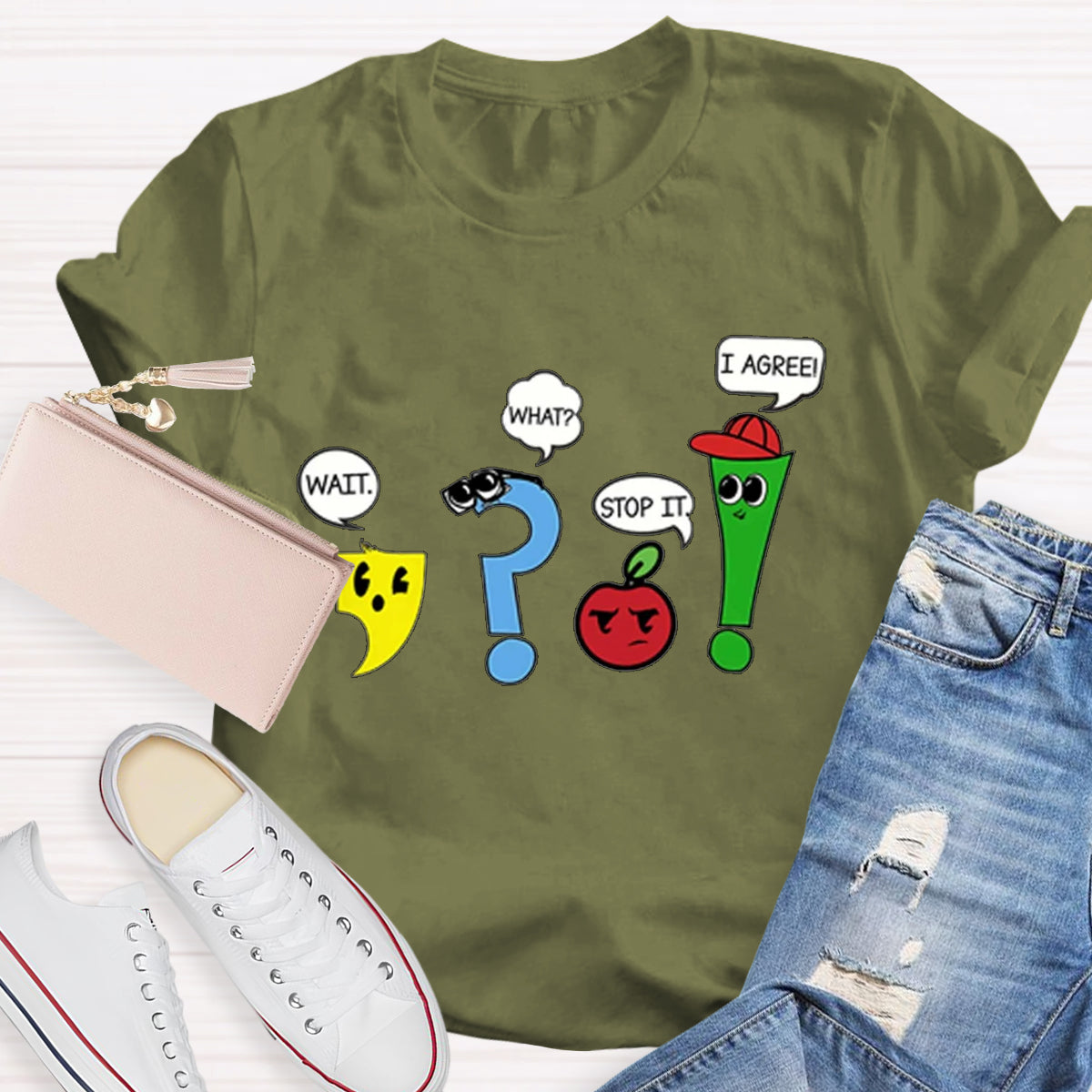 Wait What Stop It I Agree Funny Grammar Teacher T-Shirt