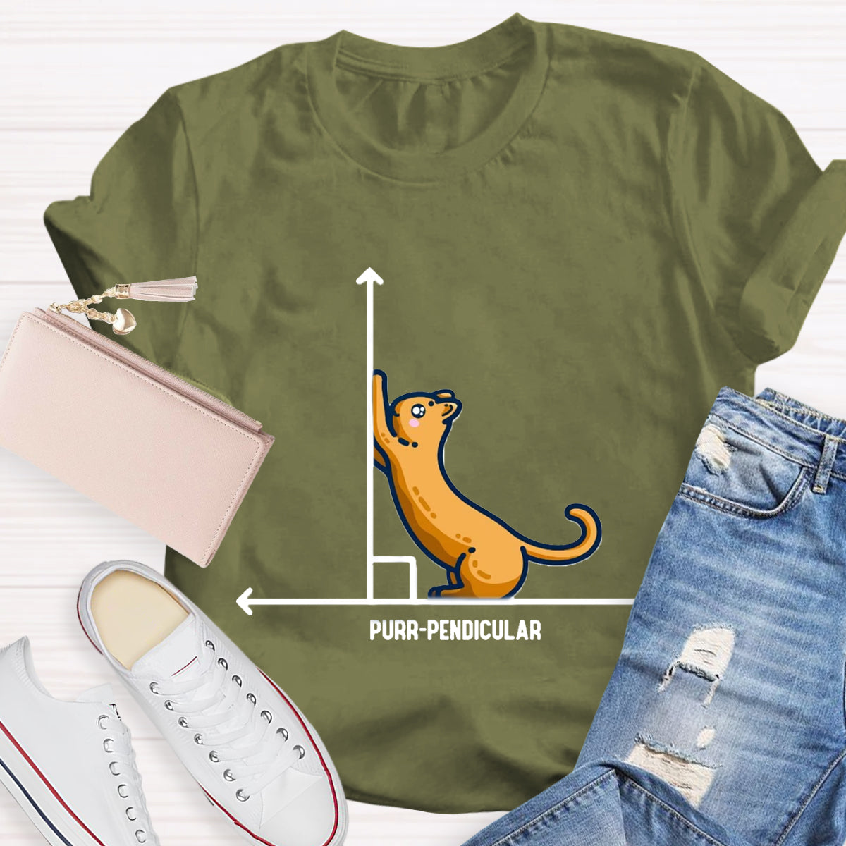 Purr-Pendicular Cute Maths Cat T-Shirt