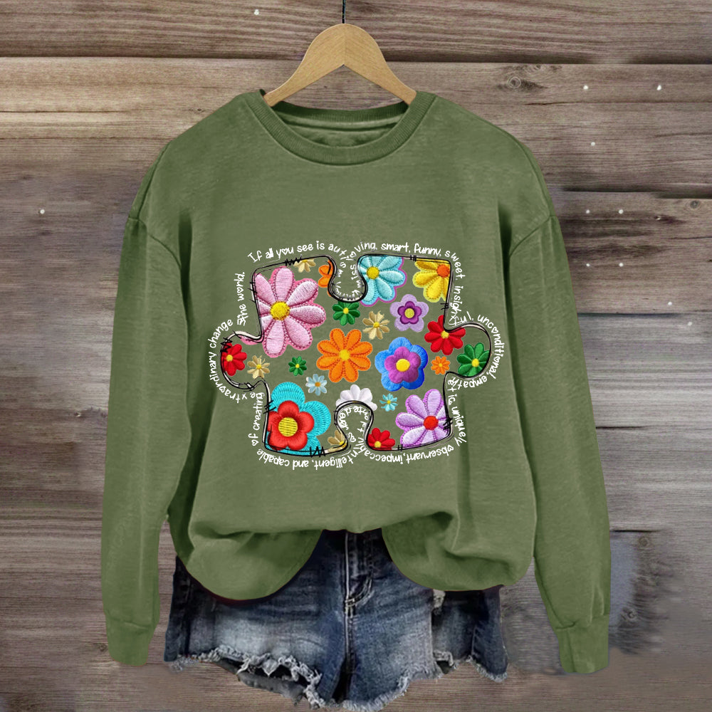 Floral Puzzle Pieces Austim Sweatshirt