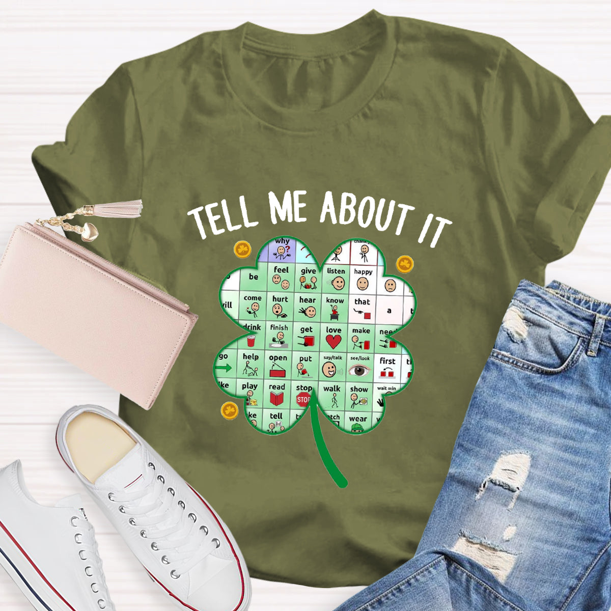 Tell Me About It Shamrock Teacher T-Shirt