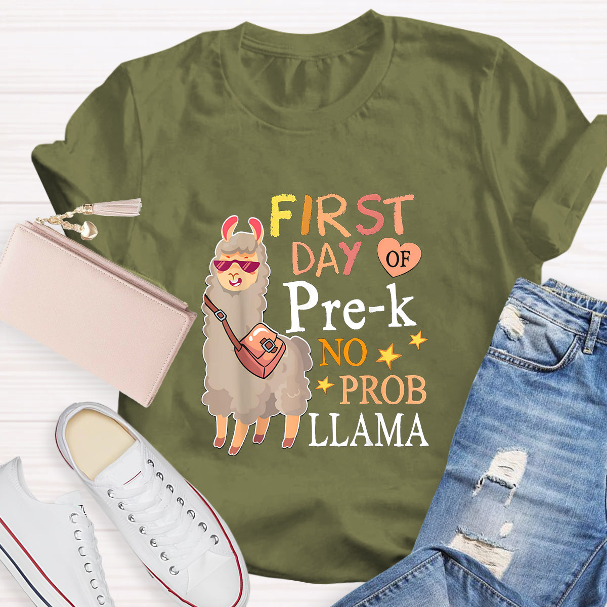 Personalized Grade First Day Of Pre-k No Prob Llama Spanish Teacher T-Shirt