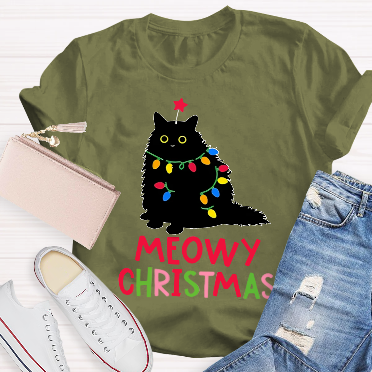 Meowy Christmas Teacher T-Shirt