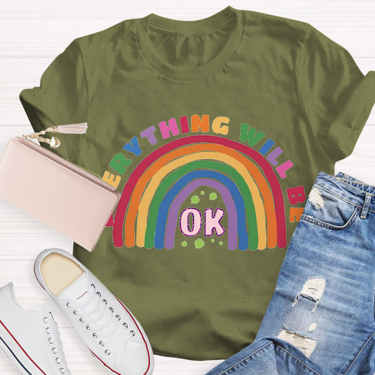 Everything Will Be Ok Rainbow Teacher T-Shirt