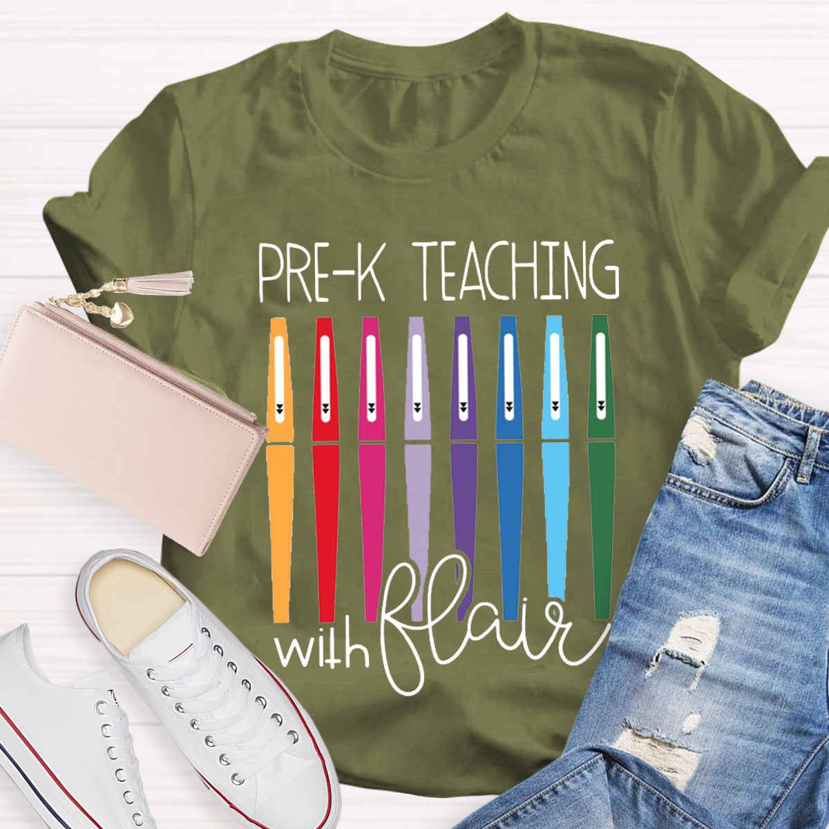 Personalize Grade Pre-k Teaching With Flair Teacher T-Shirt