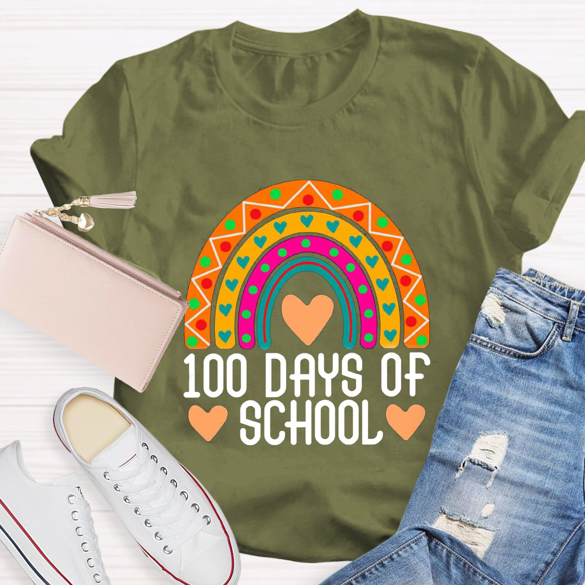 100 Days Of School Rainbow Teacher T-Shirt