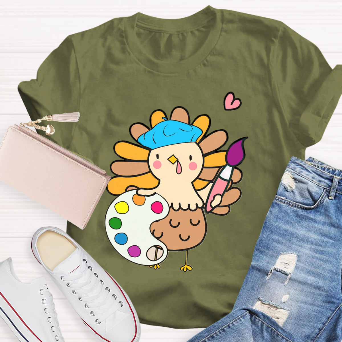 Art Teacher Thanksgiving Turkey Artist T-Shirt