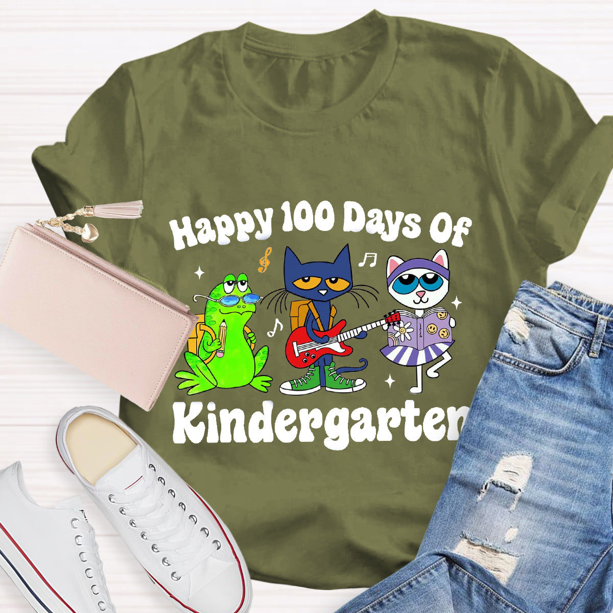 Personalized Grade Happy 100 Days Of Kindergarten Teacher T-Shirt