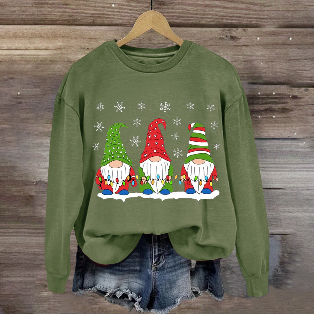 Three Gnomes with tree lights Mounted Print Teacher Sweatshirt