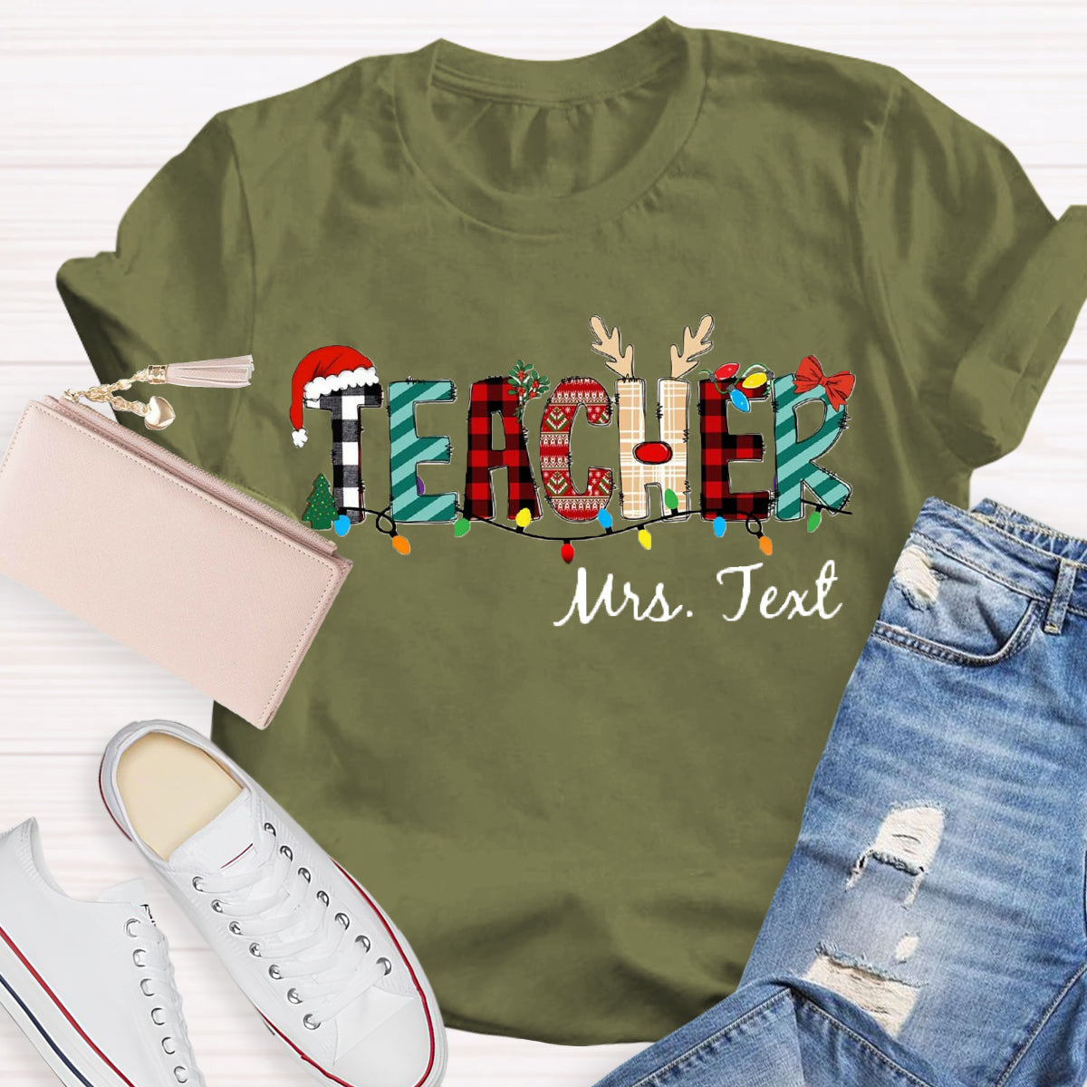 Personalized Name Christmas Teacher T-Shirt