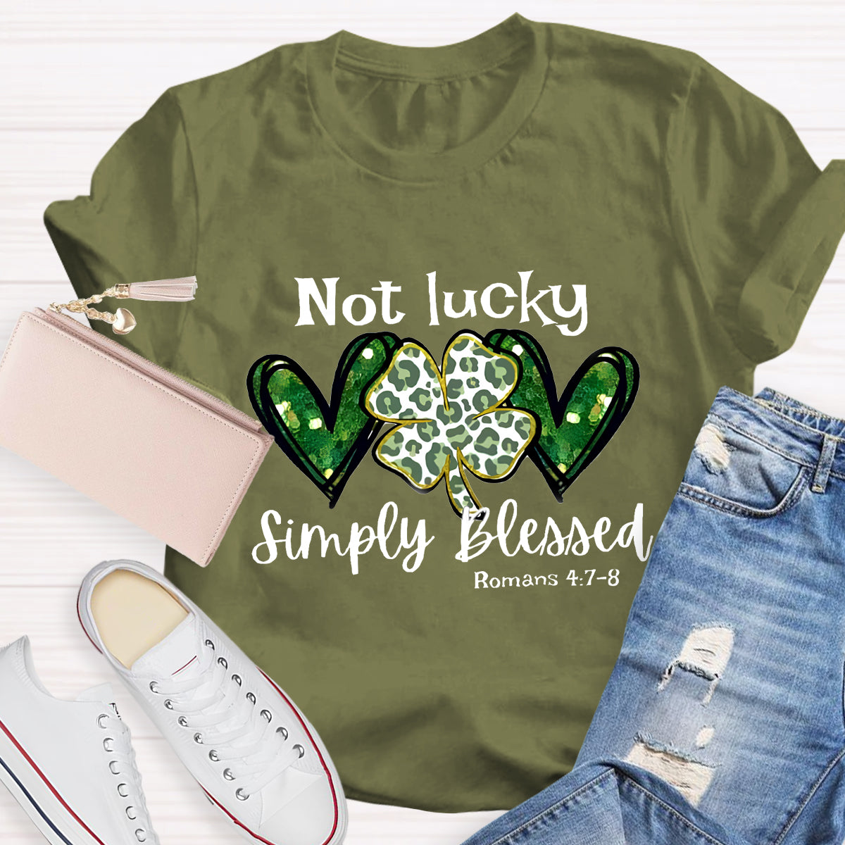 Not Lucky Simply Blessed Lucky Clover T-Shirt