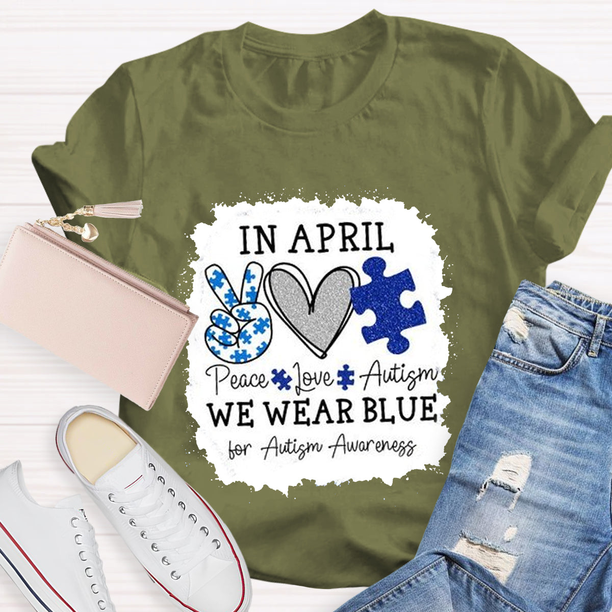 In April We Wear Blue For Autism Awareness Teacher T-Shirt