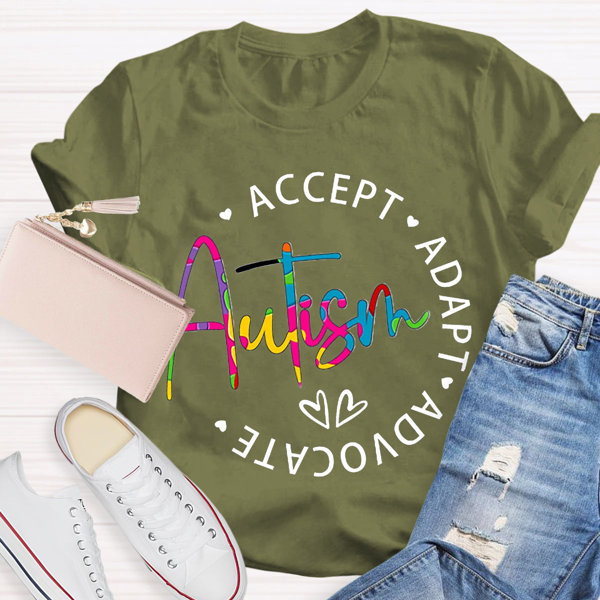 Autism Accept Adapt Advocate Teacher T-Shirt