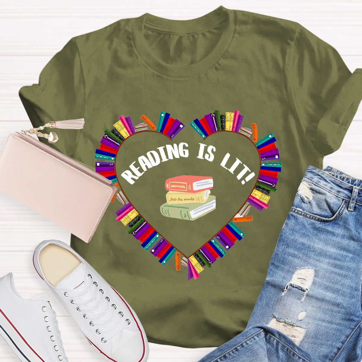 Reading Is Lit Books Heart Teacher T-Shirt