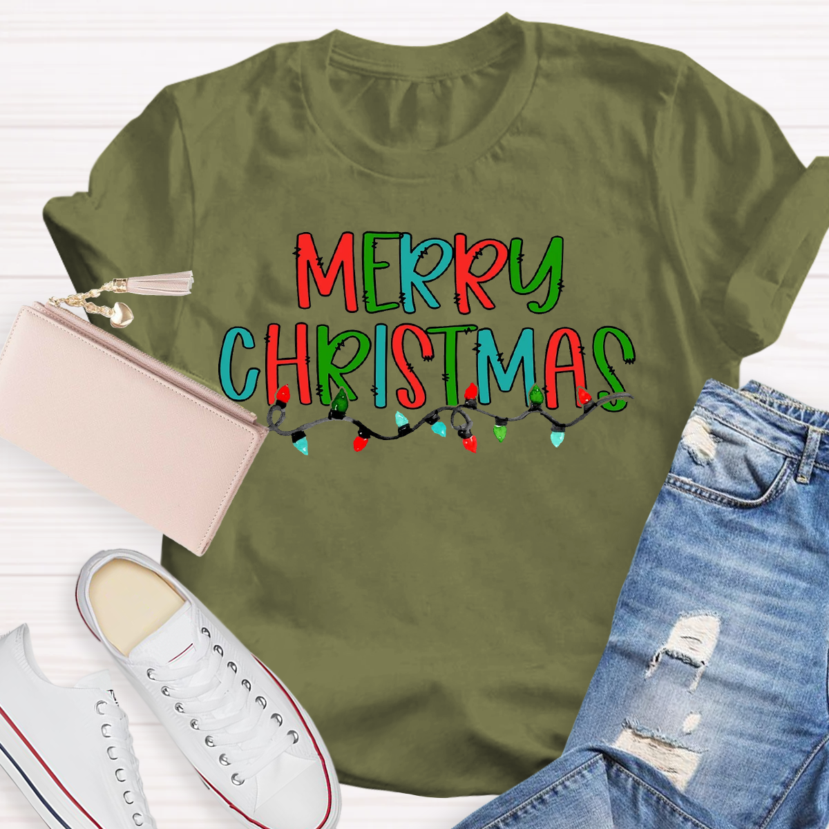 Merry Christmas Light Teacher T-Shirt