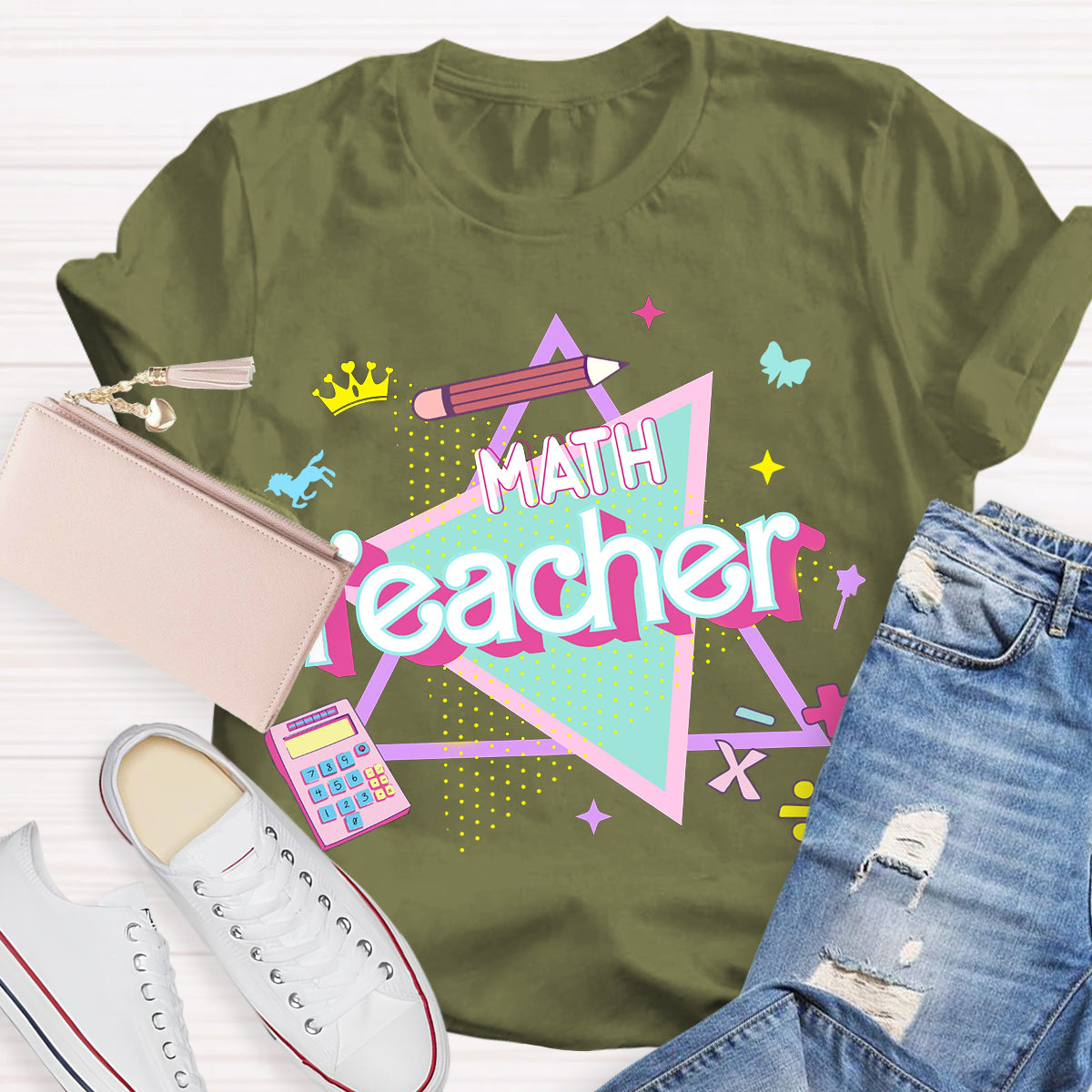 Overlapping Triangles Math Teacher T-Shirt