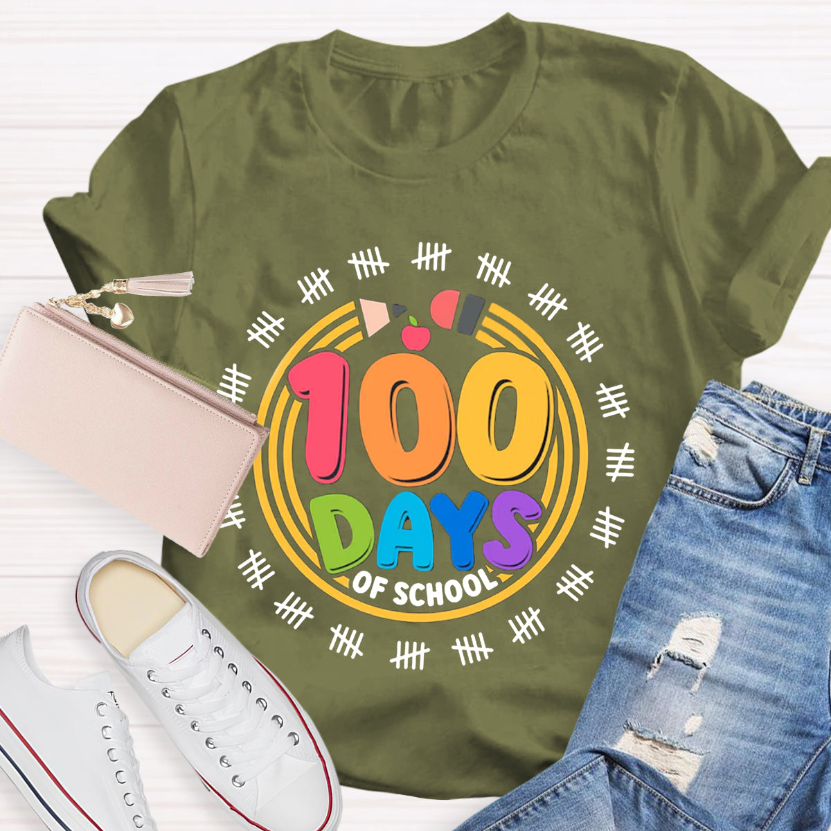 100 Days Of School Pencil Circle T-Shirt