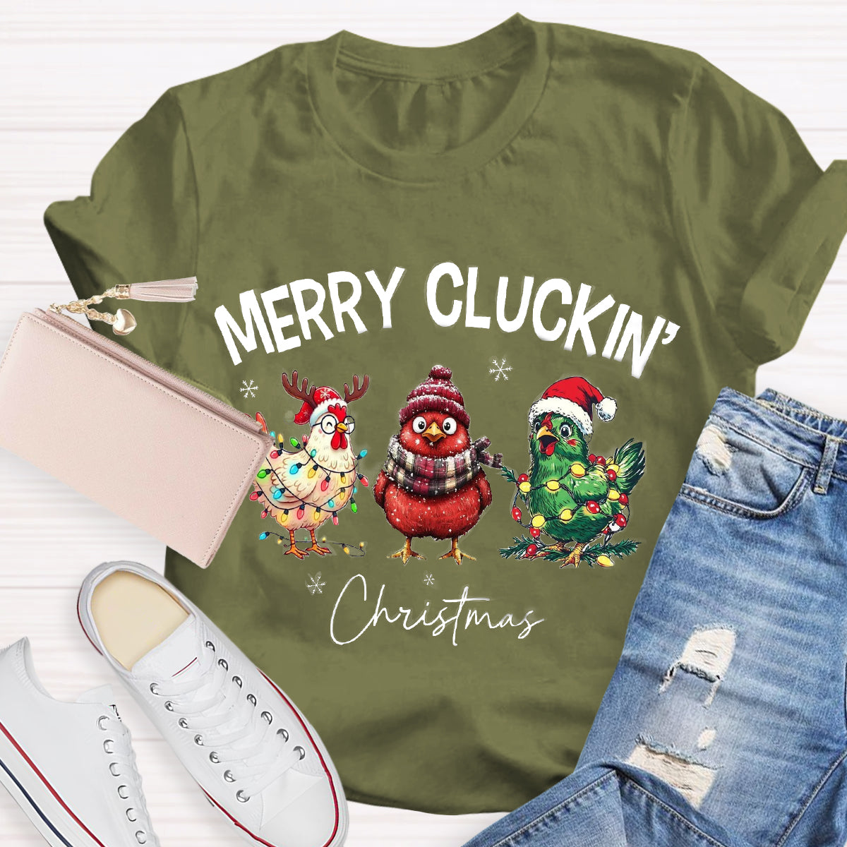 Merry Cluckin Chicken Funny Christmas T-Shirt