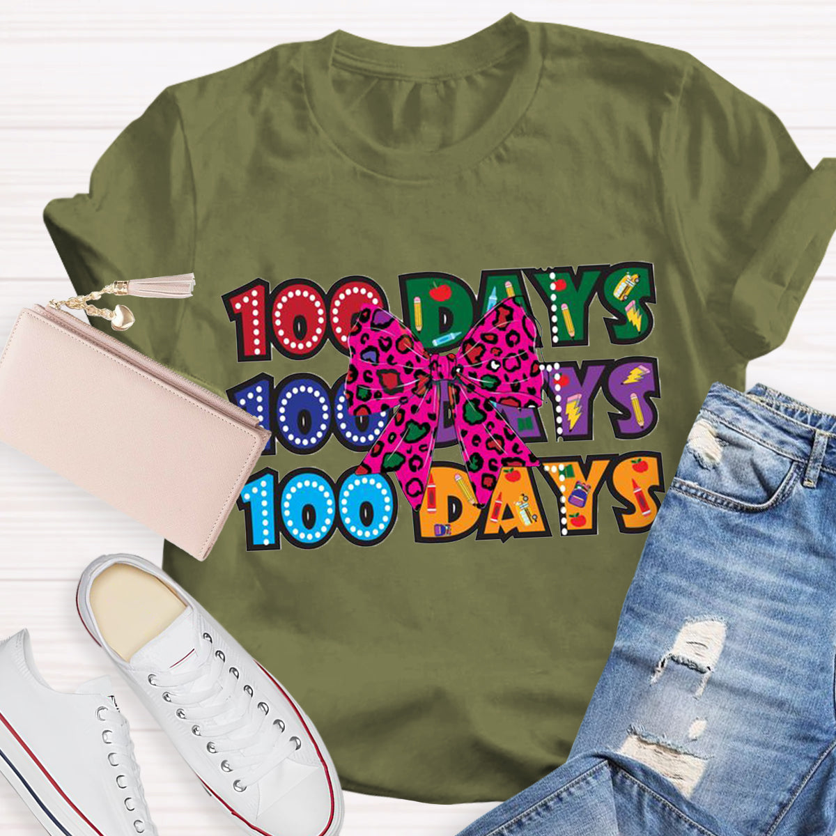 100 Days  Bow Teacher T-Shirt