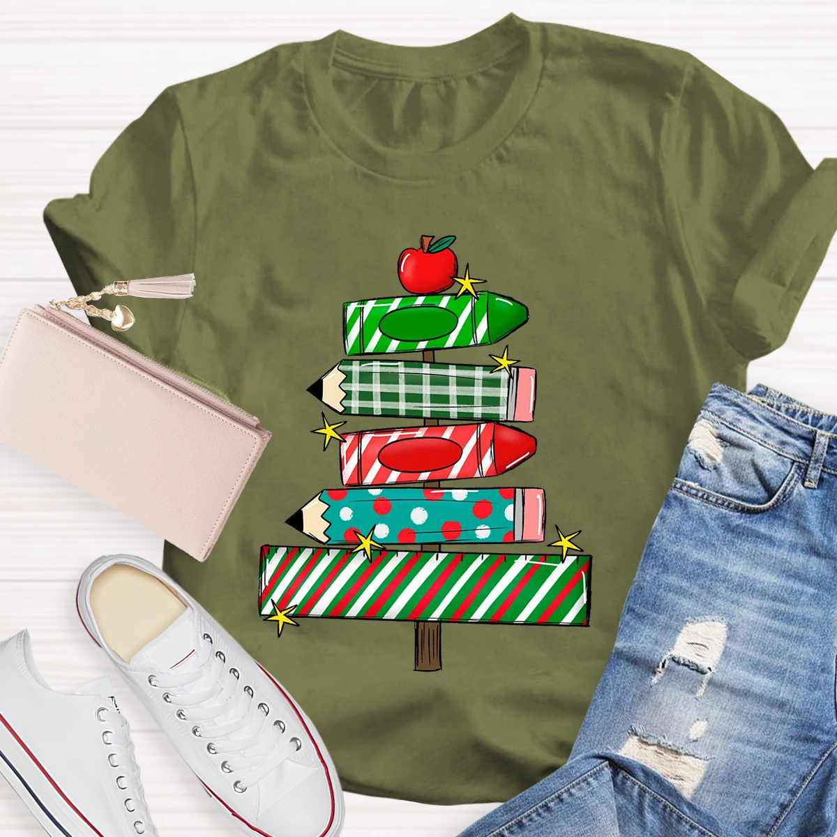 Christmas Pencil Tree Teacher T-Shirt