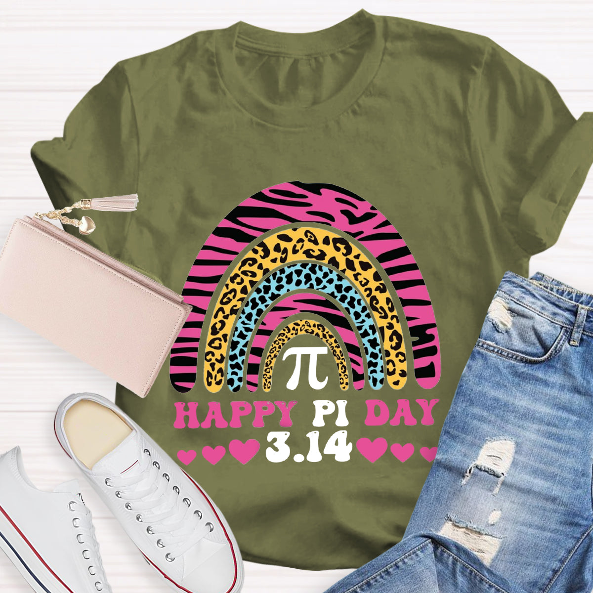 Happy Pi Day Pink Rainbow Teacher T-Shirt