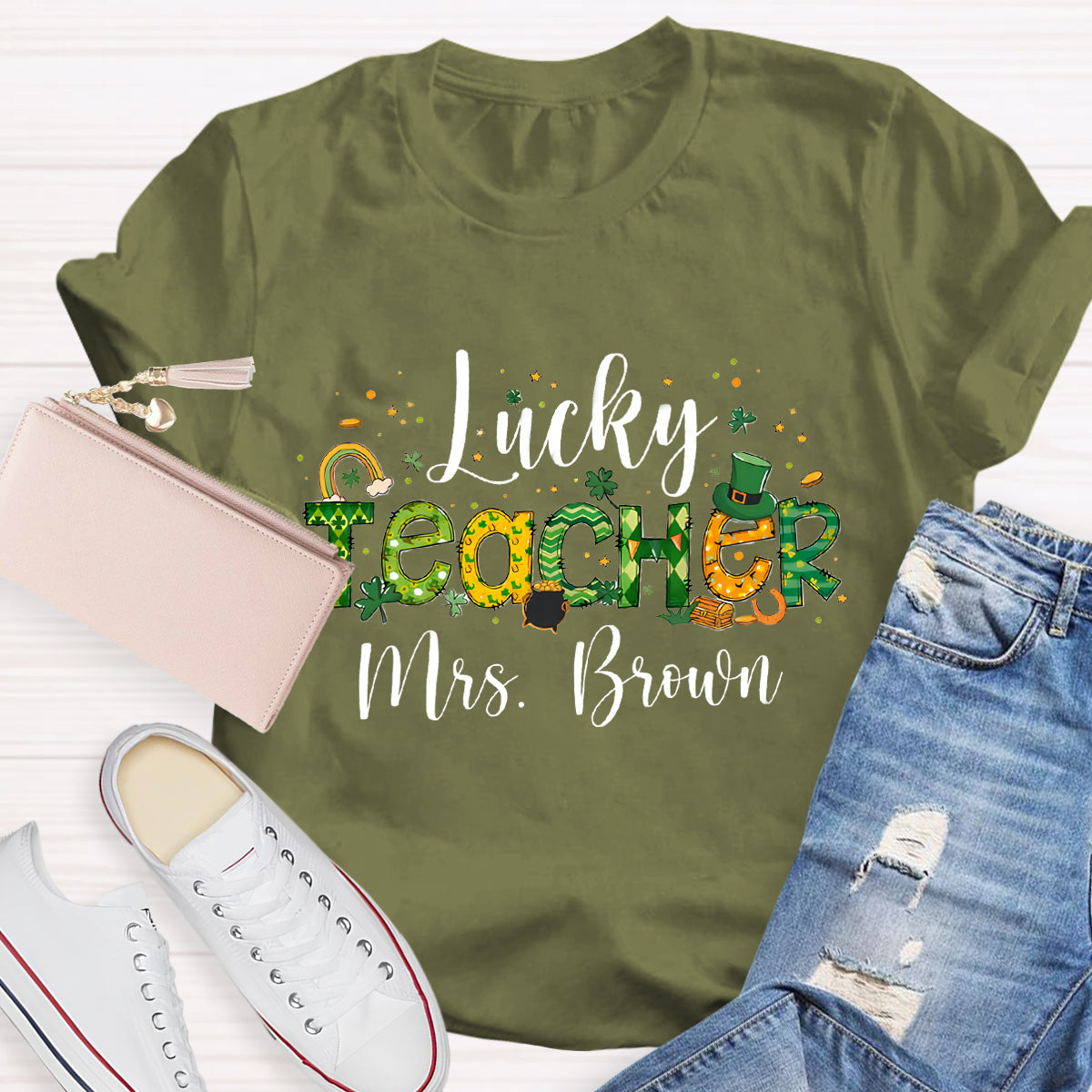 Personalized Lucky Teacher Name T-Shirt