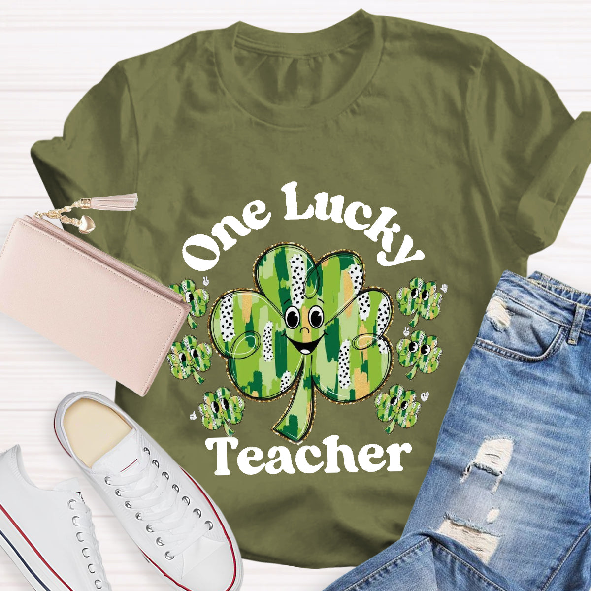 One Lucky Teacher Funny Shamrock T-Shirt