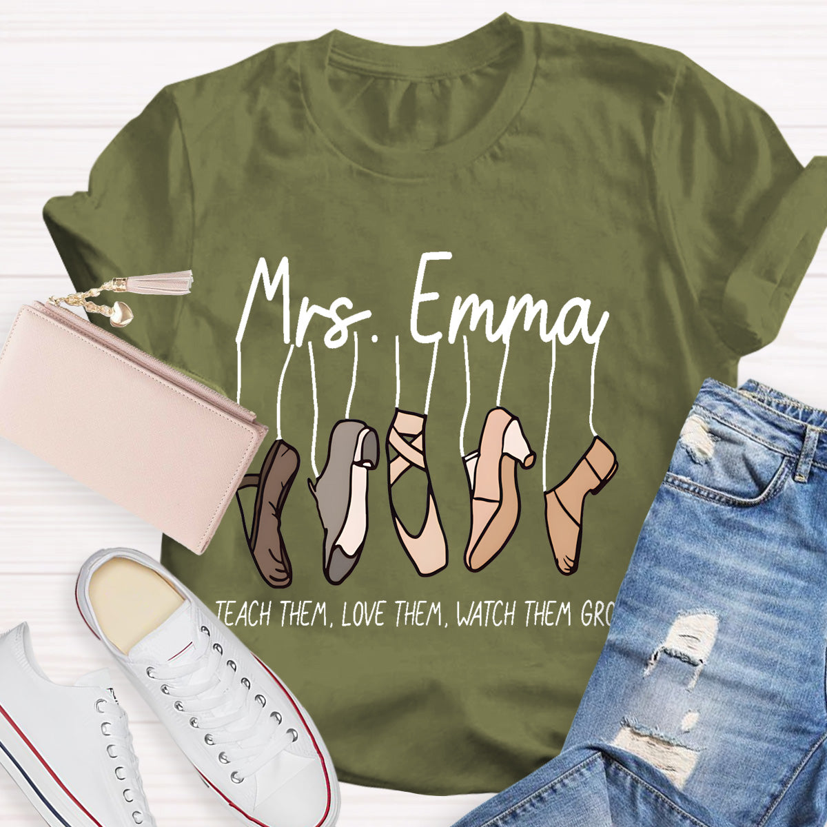 Personalized Name Watch Them Grow Teacher T-Shirt