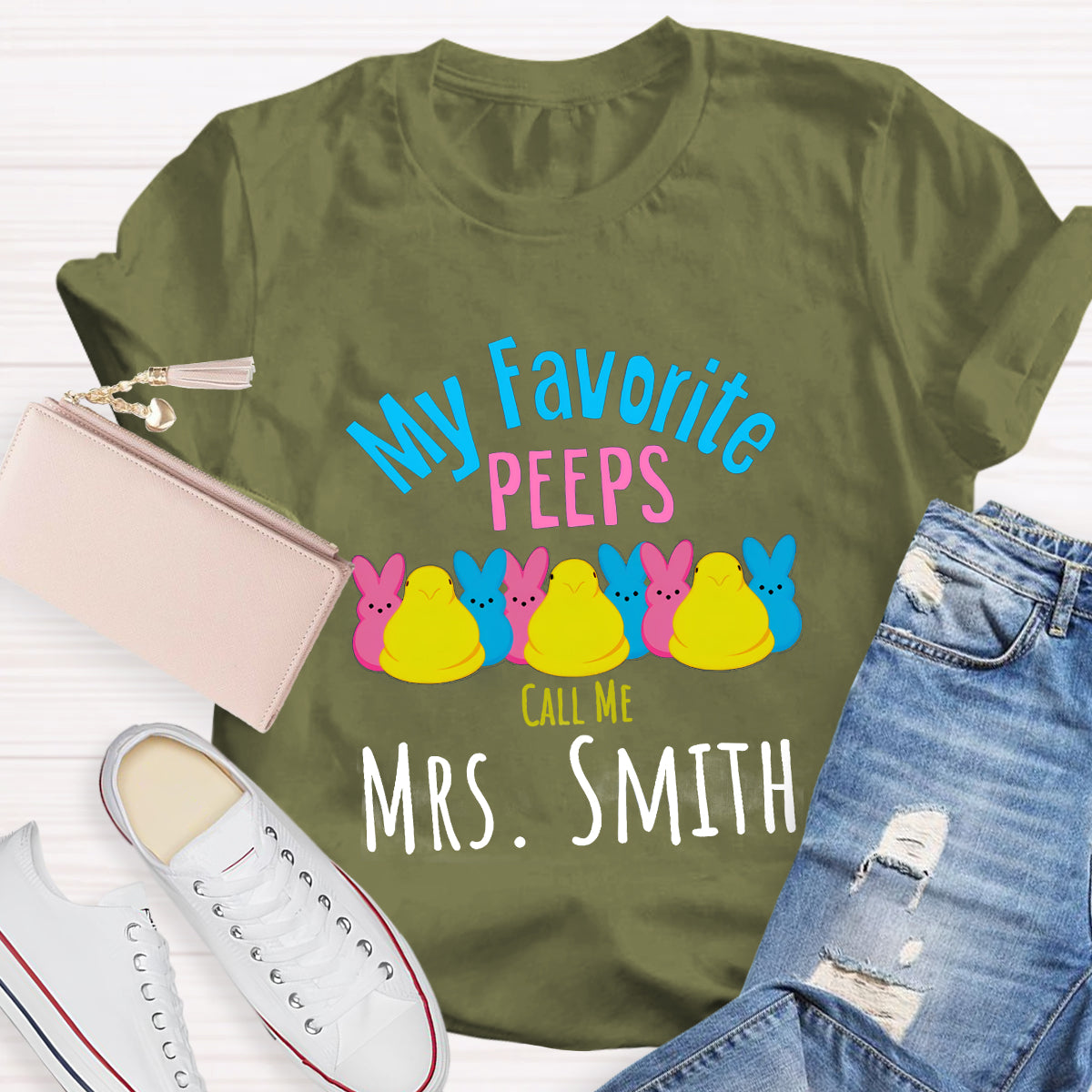 Personalized Name My Favorite Peeps Call Me Teacher T-Shirt