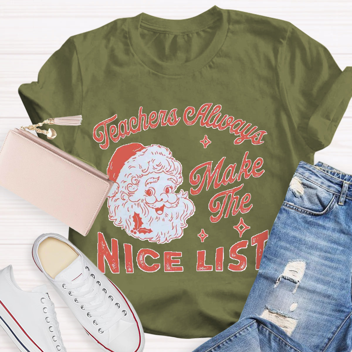 Teachers Always Make The Nice List Santa Claus Team Holiday T-Shirt