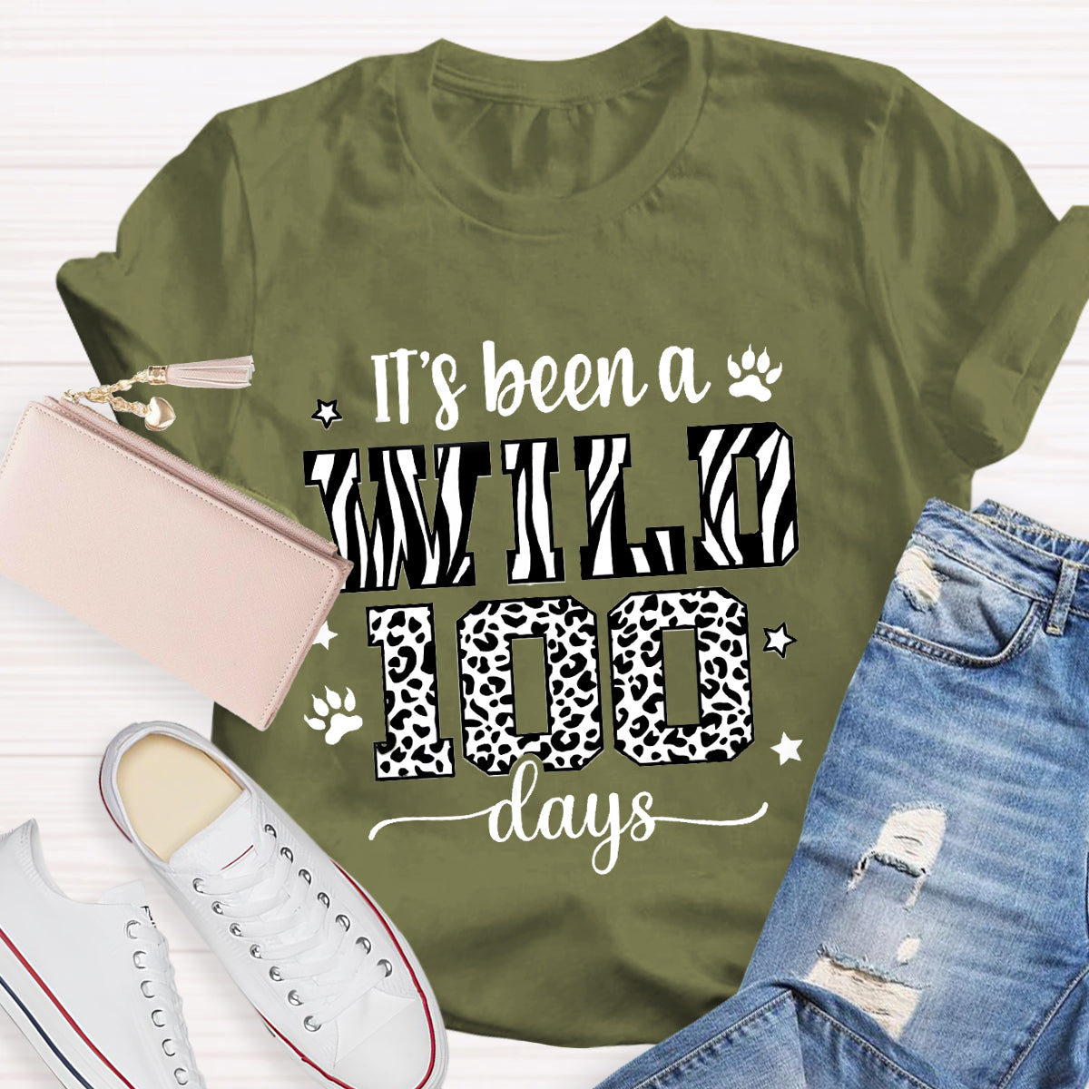 Zebra And Leopard Design It's Been A Wild 100 Days T-Shirt