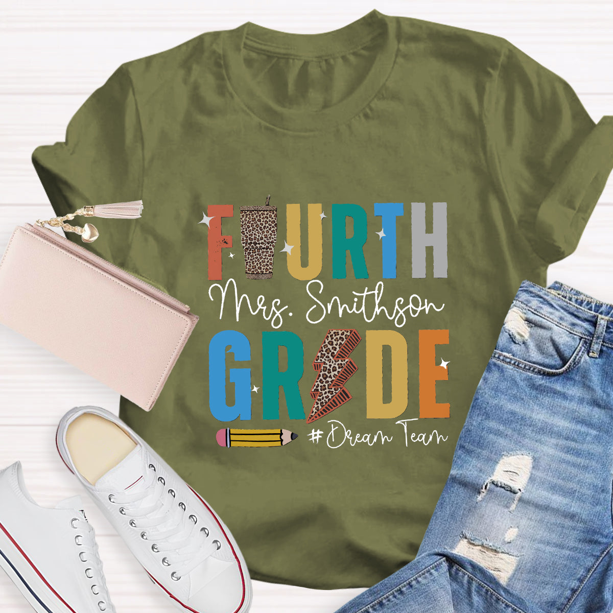 Personalized Grade And Name Leopard Water Cup Teacher T-Shirt