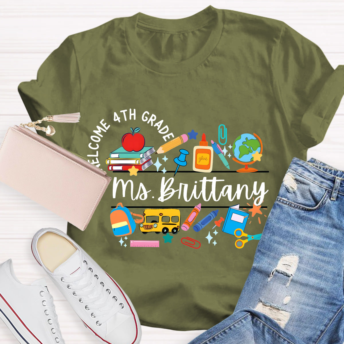 Personalized Grade And Name Welcome 4th Grade Teacher T-Shirt