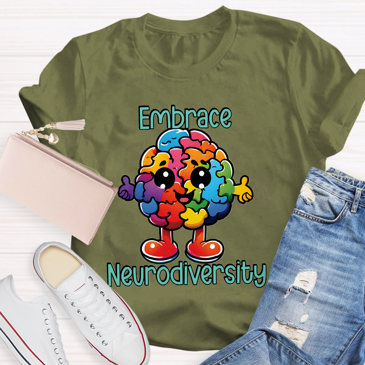 Embrace Neurodiversity Colorful Brain T-Shirt