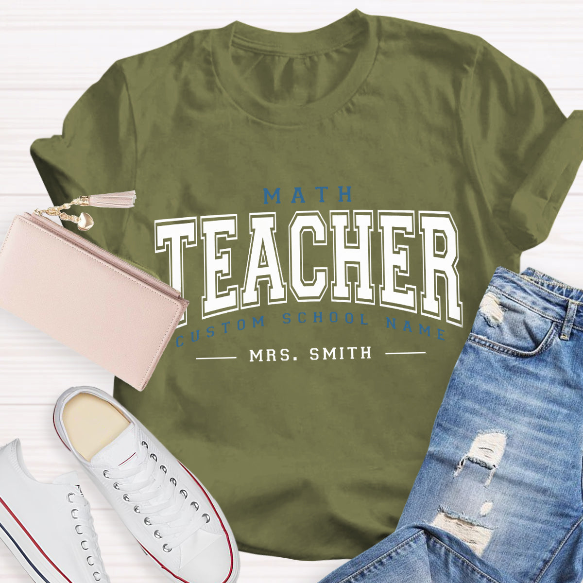 Personalized School Name And Teacher Name Math Teacher T-Shirt