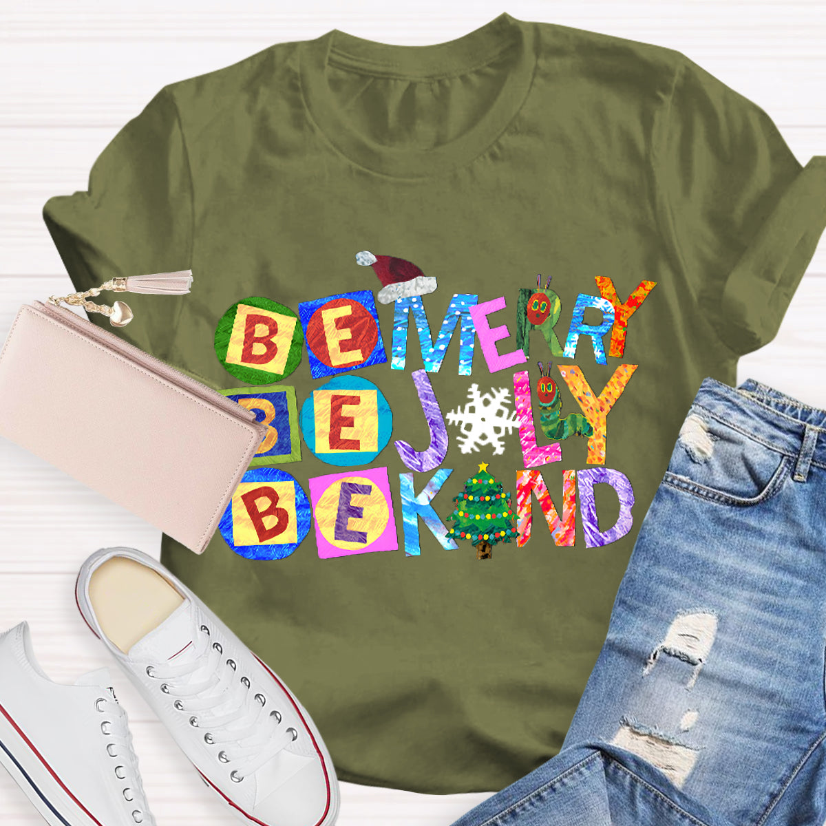 Be Merry Be Jolly Be Kind Christmas Caterpillar T-Shirt