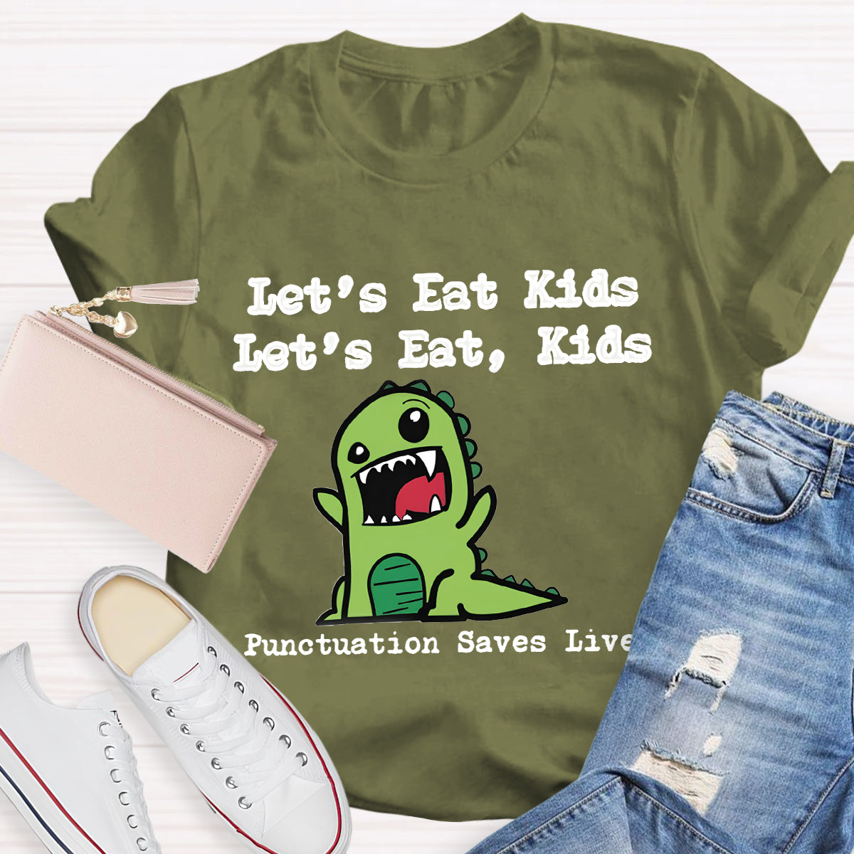 Let's Eat Kids Punctuation Saves Lives Grammar Teacher T-Shirt