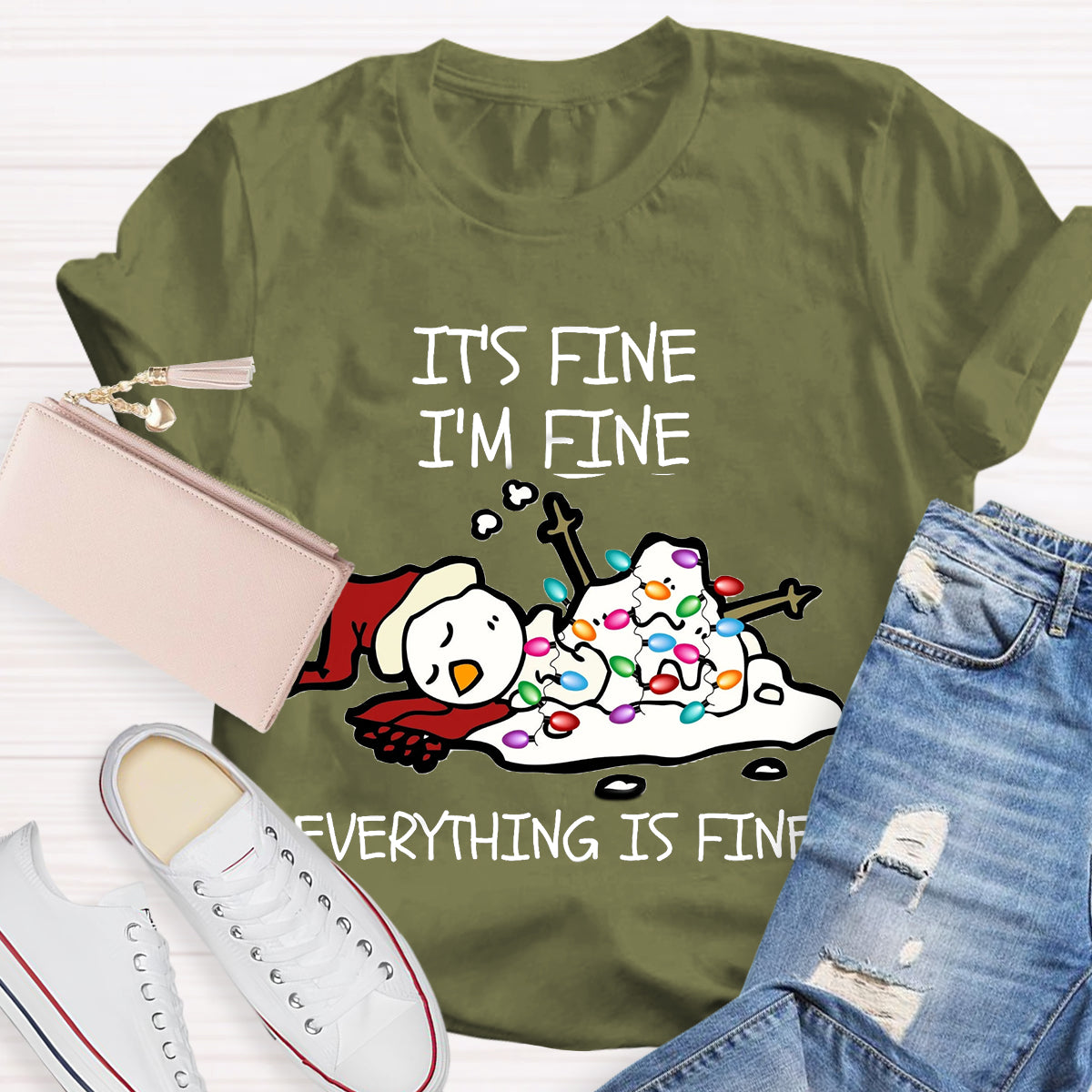 It's Fine I'm Fine Melting Snowman Teacher T-Shirt