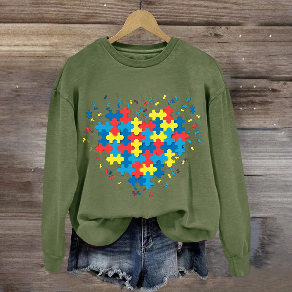 Autism Awareness Puzzle Colorful Heart Sweatshirt