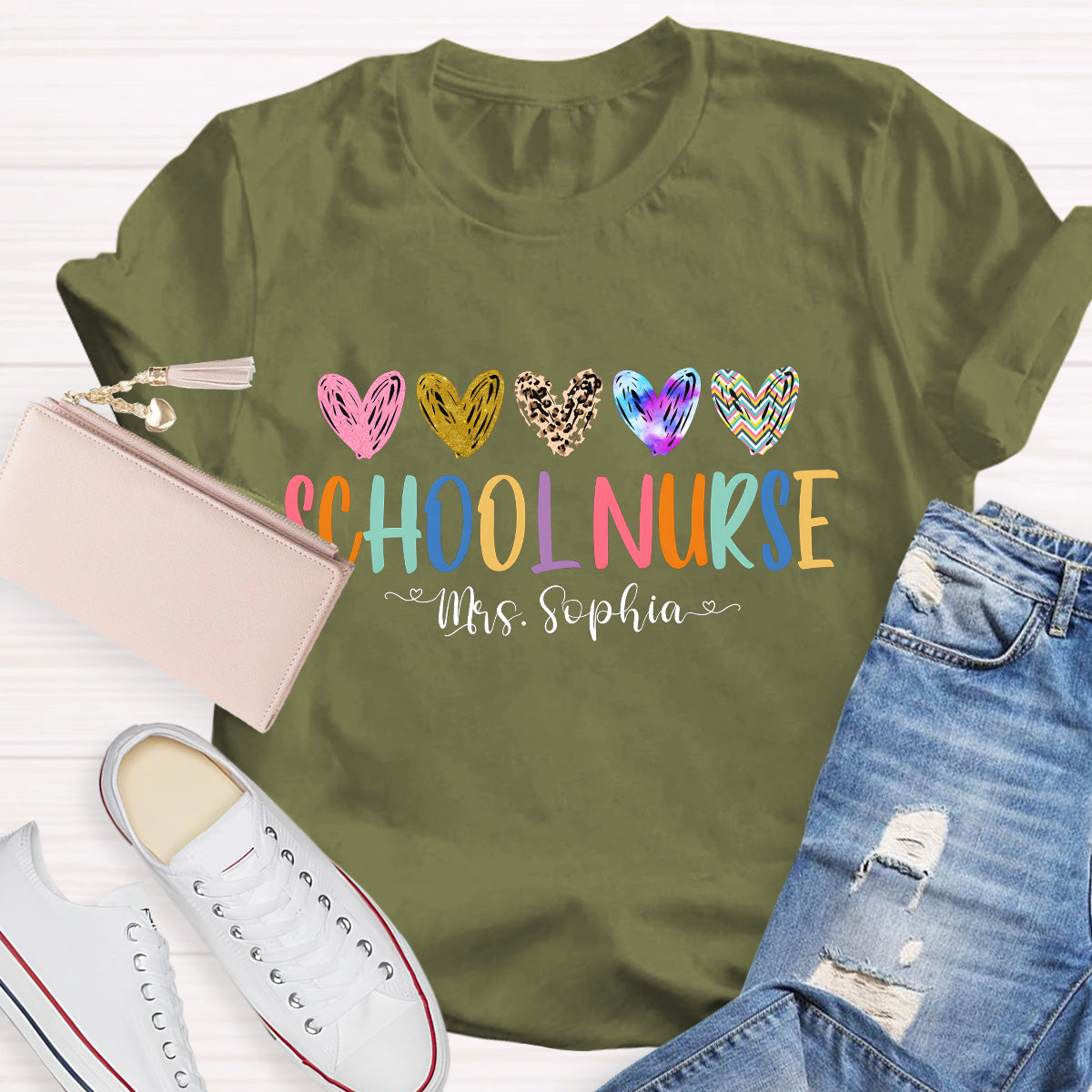 Personalized Name School Nurse  Teacher T-Shirt