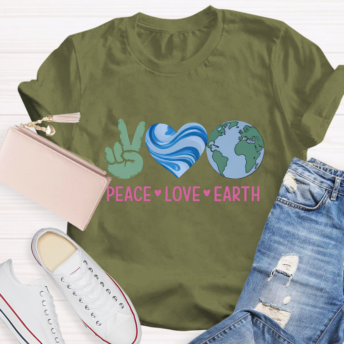 Peach Love Earth Teacher T-Shirt