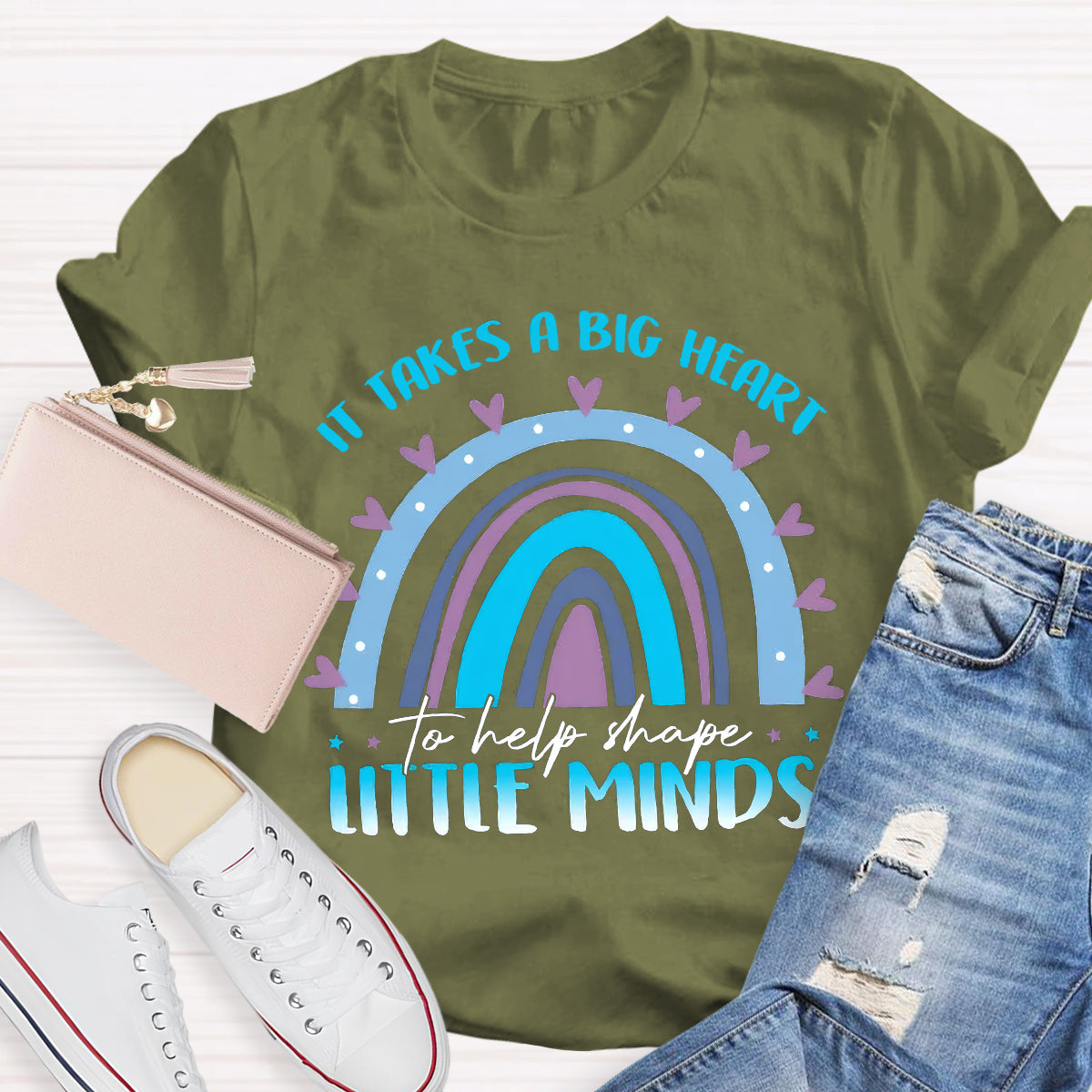 It Takes A Big Heart To Help Little Minds Rainbow T-Shirt